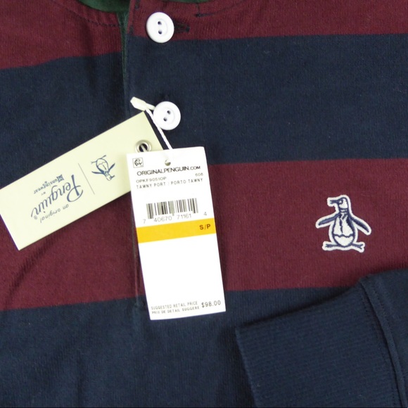 Penguin Striped Henley Hoodie Varsity Collegiate - Picture 6 of 8